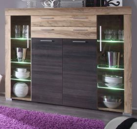 Wohnzimmer: Highboard Boom Nussbaum Satin, Touchwood dunkelbraun (160x137 cm) inkl. LED-Beleuchtung Wohnzimmer: Highboard Boom Nussbaum Satin, Touchwood dunkelbraun (160x137 cm) inkl. LED-Beleuchtung
