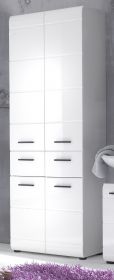 Badezimmer: Hochschrank Skin Hochglanz weiß (60x182 cm) Badezimmer: Hochschrank Skin Hochglanz weiß (60x182 cm)