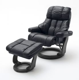 Relaxsessel Calgary XXL in schwarz Leder mit Hocker Funktionssessel bis 180 kg Schlafsessel Fernsehsessel