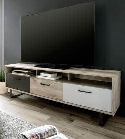 TV-Lowboard Orlando in Eiche grau mit Anthrazit und Grau Fernsehtisch Tricolor 160 x 53 cm TV-Unterteil