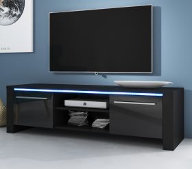 TV-Lowboard Harlem in schwarz Hochglanz mit LED Beleuchtung 140 x 40 cm