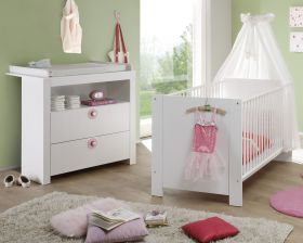 Babyzimmer Olivia in weiß und rosa komplett Set 2-teilig mit Wickelkommode und Babybett Babyzimmer Olivia in weiß und rosa komplett Set 2-teilig mit Wickelkommode und Babybett
