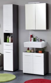 Badezimmer Badmöbel Set Line  in weiß Hochglanz und Sardegna grau Rauchsilber 3-teilig 115 x 182 cm Badezimmer Badmöbel Set Line  in weiß Hochglanz und Sardegna grau Rauchsilber 3-teilig 115 x 182 cm
