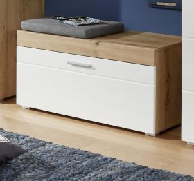 Garderobe Sitzbank Amanda in Hochglanz weiß und Eiche Asteiche Garderobenbank 91 x 42 cm Schuhbank Garderobe Sitzbank Amanda in Hochglanz weiß und Eiche Asteiche Garderobenbank 91 x 42 cm Schuhbank