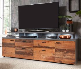 TV-Lowboard Mood in Old Used Wood Design mit Matera grau Fernsehtisch Shabby 180 x 66 cm TV in Komforthöhe TV-Lowboard Mood in Old Used Wood Design mit Matera grau Fernsehtisch Shabby 180 x 66 cm TV in Komforthöhe