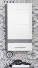 Badmöbel Hängeschrank SetOne in Hochglanz weiß und Sardegna grau Rauchsilber Badschrank 37 x 77 cm