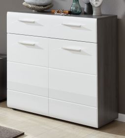 Schuhkommode Line in Hochglanz weiß und Sardegna grau Rauchsilber Schuhschrank 80 x 87 cm Flur Kommode Schuhkommode Line in Hochglanz weiß und Sardegna grau Rauchsilber Schuhschrank 80 x 87 cm Flur Kommode