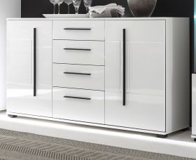 Sideboard Design-D in Hochglanz weiß Kommode 150 x 86 cm Anrichte Sideboard Design-D in Hochglanz weiß Kommode 150 x 86 cm Anrichte