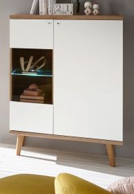 Highboard Helge in weiß und Eiche Riviera Vitrine skandinavisch 90 x 134 cm Highboard Helge in weiß und Eiche Riviera Vitrine skandinavisch 90 x 134 cm