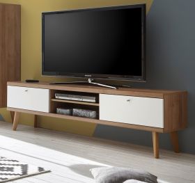 TV-Lowboard Helge in weiß und Eiche Riviera TV-Unterteil skandinavisch 160 x 50 cm TV-Lowboard Helge in weiß und Eiche Riviera TV-Unterteil skandinavisch 160 x 50 cm