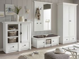Garderobe Hooge in Pinie weiß Landhaus Garderobenkombination 4-tlg. mit Schuh- / Garderobenschrank Garderobe Hooge in Pinie weiß Landhaus Garderobenkombination 4-tlg. mit Schuh- / Garderobenschrank