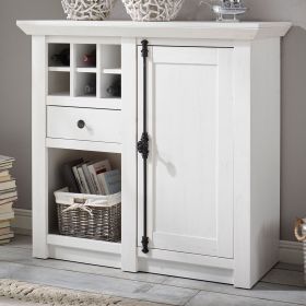 Kommode Hooge in Pinie weiß Landhaus Sideboard mit Weinregal 105 x 100 cm Kommode Hooge in Pinie weiß Landhaus Sideboard mit Weinregal 105 x 100 cm