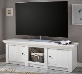 TV-Lowboard Hooge in Pinie weiß Landhaus TV-Unterteil 152 x 51 cm TV-Lowboard Hooge in Pinie weiß Landhaus TV-Unterteil 152 x 51 cm