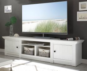 TV-Lowboard Hooge in Pinie weiß Landhaus TV-Unterteil 194 x 51 cm TV-Lowboard Hooge in Pinie weiß Landhaus TV-Unterteil 194 x 51 cm