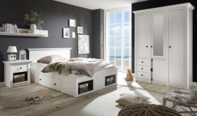 Schlafzimmer komplett Hooge in Pinie weiß Landhaus Komplettzimmer mit Bett, Kleiderschrank und Nachttisch