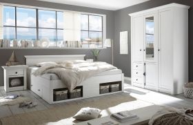 Schlafzimmer komplett Hooge in Pinie weiß Landhaus Komplettzimmer mit Bett, Kleiderschrank und Nachttisch Schlafzimmer komplett Hooge in Pinie weiß Landhaus Komplettzimmer mit Bett, Kleiderschrank und Nachttisch