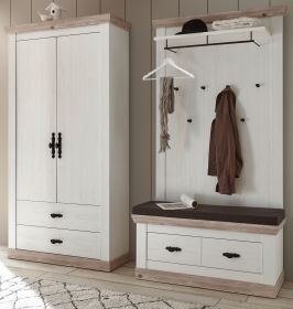 Garderobenkombination Rovola in Pinie weiß / Oslo Pinie Landhaus Garderobe Set 3-tlg. 224 x 201 cm Garderobenkombination Rovola in Pinie weiß / Oslo Pinie Landhaus Garderobe Set 3-tlg. 224 x 201 cm