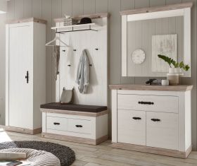 Garderobenkombination Rovola in Pinie weiß / Oslo Pinie Landhaus Garderobe Set 5-tlg. 307 x 201 cm Garderobenkombination Rovola in Pinie weiß / Oslo Pinie Landhaus Garderobe Set 5-tlg. 307 x 201 cm