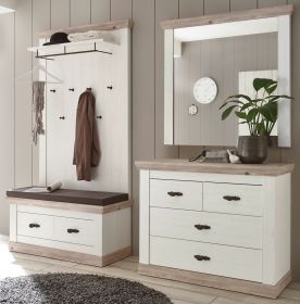 Garderobenkombination Rovola in Pinie weiß / Oslo Pinie Landhaus Garderobe Set 4-tlg. 224 x 201 cm Garderobenkombination Rovola in Pinie weiß / Oslo Pinie Landhaus Garderobe Set 4-tlg. 224 x 201 cm