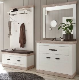 Garderobenkombination Rovola in Pinie weiß / Oslo Pinie Landhaus Garderobe Set 4-tlg. 224 x 201 cm Garderobenkombination Rovola in Pinie weiß / Oslo Pinie Landhaus Garderobe Set 4-tlg. 224 x 201 cm