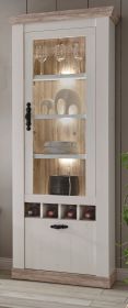 Vitrine Rovola in Pinie weiß / Oslo Pinie Landhaus Vitrinenschrank mit Weinregal 71 x 201 cm Vitrine Rovola in Pinie weiß / Oslo Pinie Landhaus Vitrinenschrank mit Weinregal 71 x 201 cm