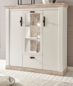 Highboard Rovola in Pinie weiß / Oslo Pinie Landhaus Kommode 140 x 146 cm Anrichte Highboard Rovola in Pinie weiß / Oslo Pinie Landhaus Kommode 140 x 146 cm Anrichte