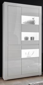 Vitrine Nobile in Hochglanz weiß und Stone Design grau Vitrinenschrank 100 x 198 cm Vitrine Nobile in Hochglanz weiß und Stone Design grau Vitrinenschrank 100 x 198 cm
