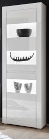 Vitrine Nobile in Hochglanz weiß und Stone Design grau Vitrinenschrank 66 x 198 cm Vitrine Nobile in Hochglanz weiß und Stone Design grau Vitrinenschrank 66 x 198 cm