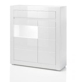 Vitrine Nobile in Hochglanz weiß und Stone Design grau Vitrinenschrank 100 x 112 cm Kommode Vitrine Nobile in Hochglanz weiß und Stone Design grau Vitrinenschrank 100 x 112 cm Kommode