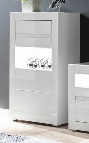 Vitrine Nobile in Hochglanz weiß und Stone Design grau Highboard 66 x 112 cm Vitrine Nobile in Hochglanz weiß und Stone Design grau Highboard 66 x 112 cm