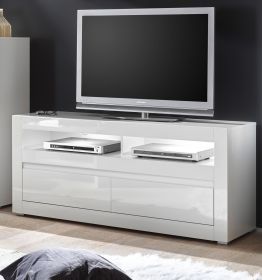 TV-Lowboard Nobile in Hochglanz weiß und Stone Design grau TV-Unterteil in Komforthöhe 150 x 63 cm
