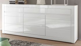 Sideboard Nobile in Hochglanz weiß und Stone Design grau Kommode 217 x 90 cm