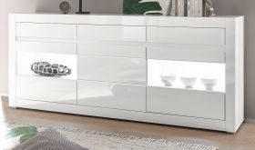 Sideboard Nobile in Hochglanz weiß und Stone Design grau Kommode 217 x 90 cm Sideboard Nobile in Hochglanz weiß und Stone Design grau Kommode 217 x 90 cm