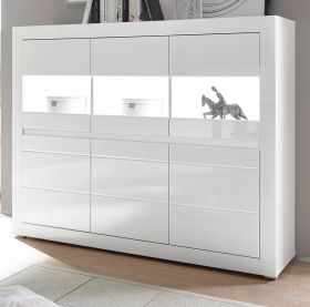 Highboard Nobile in Hochglanz weiß und Stone Design grau Sideboard 164 x 131 cm Highboard Nobile in Hochglanz weiß und Stone Design grau Sideboard 164 x 131 cm