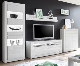 Wohnwand Nobile in Hochglanz weiß und Stone Design grau Anbauwand 4-teilig 336 x 198 cm Wohnwand Nobile in Hochglanz weiß und Stone Design grau Anbauwand 4-teilig 336 x 198 cm
