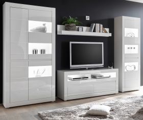Wohnwand Nobile in Hochglanz weiß und Stone Design grau Anbauwand 4-teilig 336 x 198 cm Wohnwand Nobile in Hochglanz weiß und Stone Design grau Anbauwand 4-teilig 336 x 198 cm