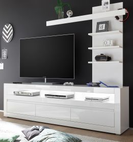 Wohnwand 2-tlg. Nobile in Hochglanz weiß und Stone Design grau TV-Lowboard und Wandregal 217 x 163 cm Wohnwand 2-tlg. Nobile in Hochglanz weiß und Stone Design grau TV-Lowboard und Wandregal 217 x 163 cm