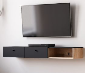 TV-Lowboard Matsdal in schwarz und Artisan Eiche skandinavisch TV-Unterteil als Hängeschrank 140 cm