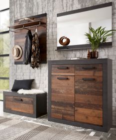 Garderobenkombination Ward in Old Used Wood Shabby Design mit Matera grau Garderobe Set 4-teilig 192 x 200 cm Garderobenkombination Ward in Old Used Wood Shabby Design mit Matera grau Garderobe Set 4-teilig 192 x 200 cm
