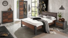 Schlafzimmer komplett Ward in Old Used Wood Shabby Design mit Matera grau Komplettzimmer mit Bett, Kleiderschrank, Kommode und Nachttisch
