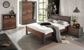 Schlafzimmer komplett Ward in Old Used Wood Shabby Design mit Matera grau Komplettzimmer mit Bett, Kleiderschrank, Kommode und Nachttisch Schlafzimmer komplett Ward in Old Used Wood Shabby Design mit Matera grau Komplettzimmer mit Bett, Kleiderschrank, Kommode und Nachttisch