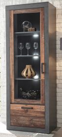Vitrine Ward in Old Used Wood Shabby Design mit Matera grau Vitrinenschrank 65 x 201 cm Vitrine Ward in Old Used Wood Shabby Design mit Matera grau Vitrinenschrank 65 x 201 cm