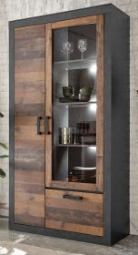 Vitrine Ward in Old Used Wood Shabby Design mit Matera grau Vitrinenschrank 97 x 201 cm Vitrine Ward in Old Used Wood Shabby Design mit Matera grau Vitrinenschrank 97 x 201 cm