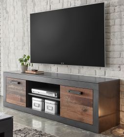 TV-Lowboard Ward in Old Used Wood Shabby Design mit Matera grau TV-Unterteil 153 x 51 cm TV-Lowboard Ward in Old Used Wood Shabby Design mit Matera grau TV-Unterteil 153 x 51 cm