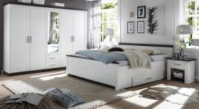 Schlafzimmer komplett Corela in Pinie weiß und Wenge Landhaus Komplettzimmer mit Doppelbett, Kleiderschrank und 2 x Nachttisch