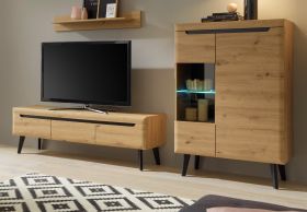 Wohnwand Ronson in Artisan Eiche und schwarz Wohnkombination 3-teilig skandinavisch 270 x 170 cm Wohnwand Ronson in Artisan Eiche und schwarz Wohnkombination 3-teilig skandinavisch 270 x 170 cm