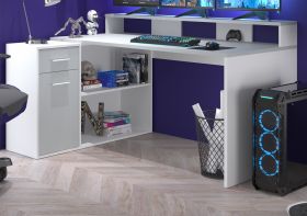 Schreibtisch Gamer in lichtgrau und weiß Eckschreibtisch mit Schubkasten 160 - 200 x 92 cm Gamingtisch Schreibtisch Gamer in lichtgrau und weiß Eckschreibtisch mit Schubkasten 160 - 200 x 92 cm Gamingtisch