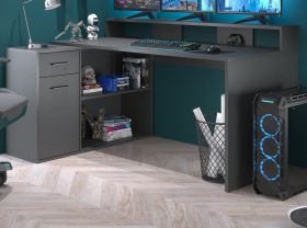 Schreibtisch Gamer in anthrazit matt Eckschreibtisch mit Schubkasten 160 - 200 x 92 cm Gamingtisch Schreibtisch Gamer in anthrazit matt Eckschreibtisch mit Schubkasten 160 - 200 x 92 cm Gamingtisch