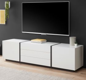 TV-Lowboard Design-M in weiß matt und Fresco grau Flat TV Unterschrank 190 x 50 cm