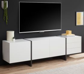 TV-Lowboard Design-M in weiß matt und Fresco grau Flat TV Unterschrank in Komforthöhe 210 x 60 cm